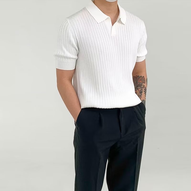 Ribbed Cotton Polo T-shirt
