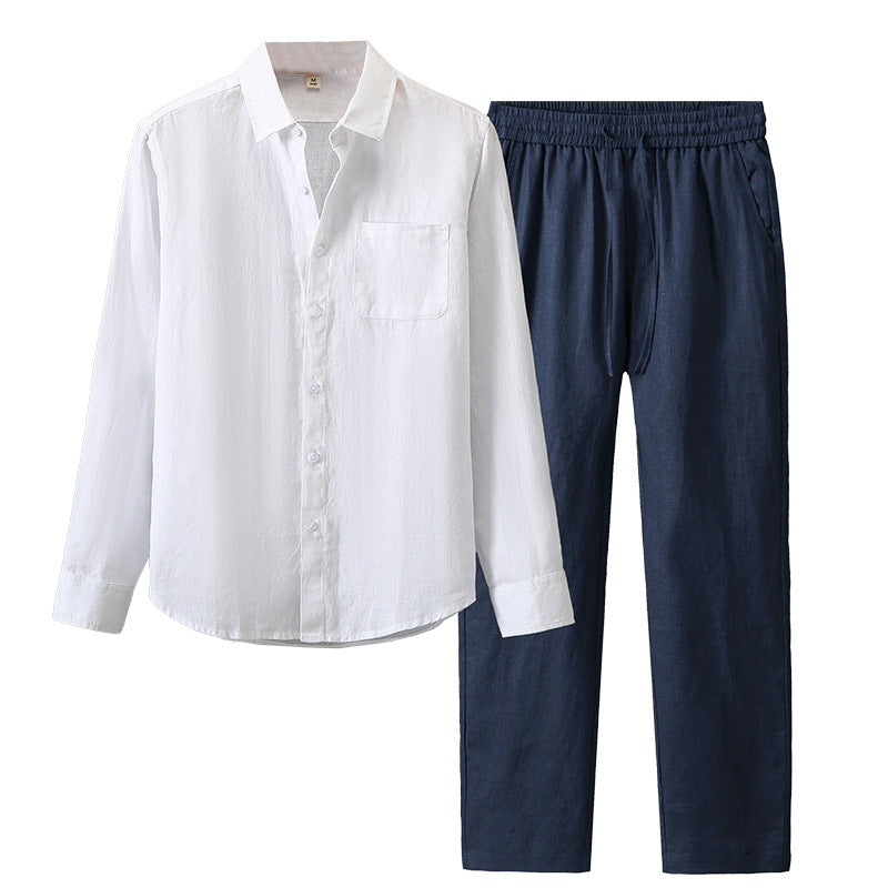 Lightweight Casual Solid-color Pure Linen Set