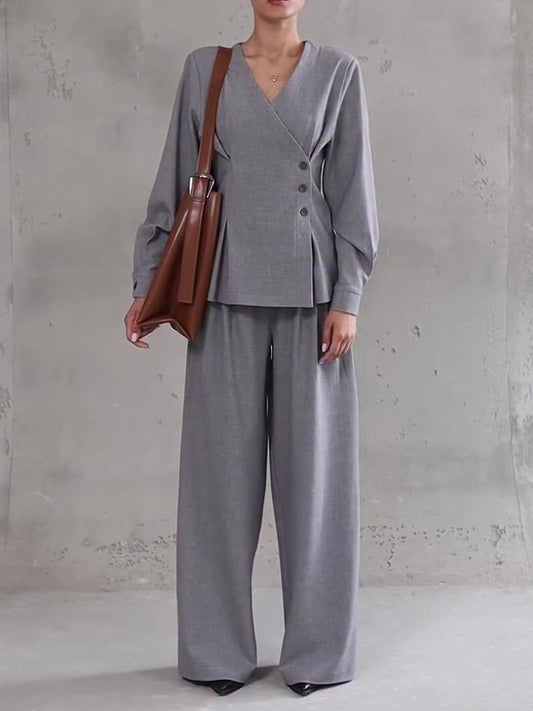 Casual Top And Wide Leg Pants Combo