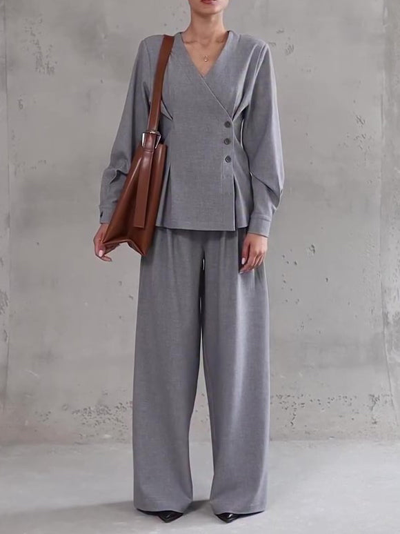 Casual Top And Wide Leg Pants Combo