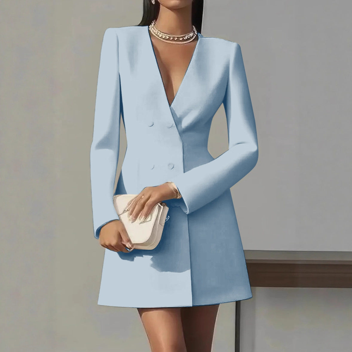 Suit-Style V-Neck French Dress for Women