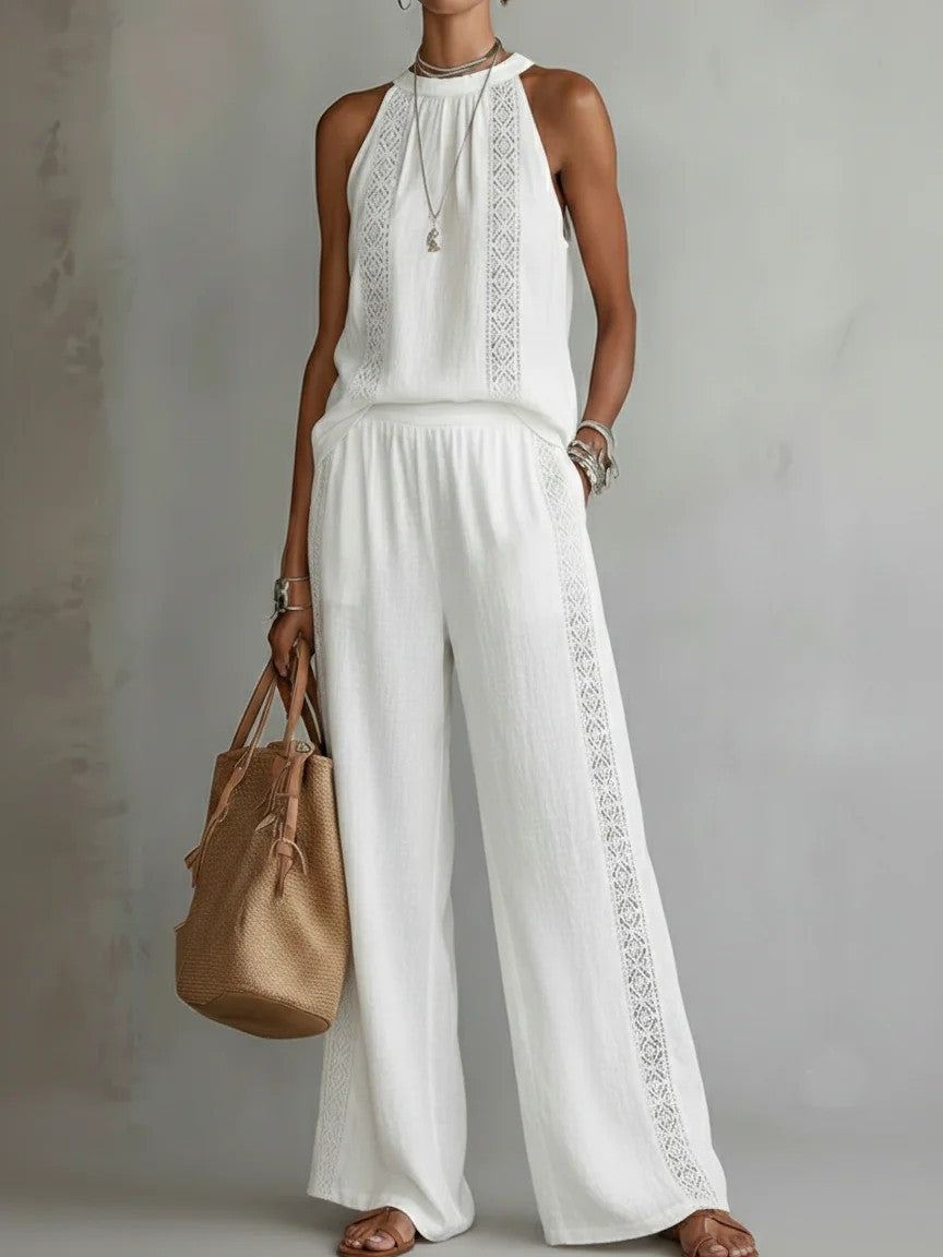 Retro Top And Wide-Leg Pants Suit Dress