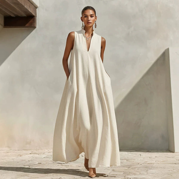 Chic Stand-Collar Sleeveless Dress