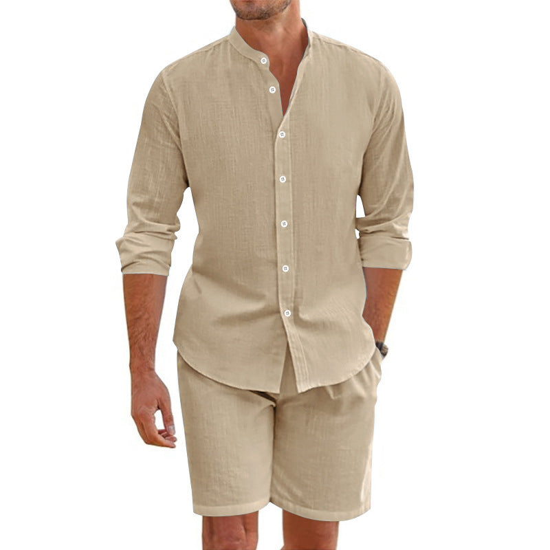 Lapel Button Down Shirt And Shorts Suit