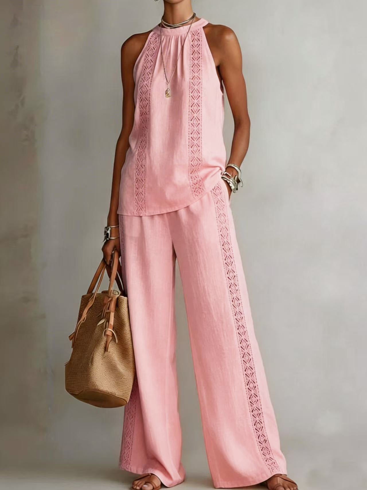 Retro Top And Wide-Leg Pants Suit Dress