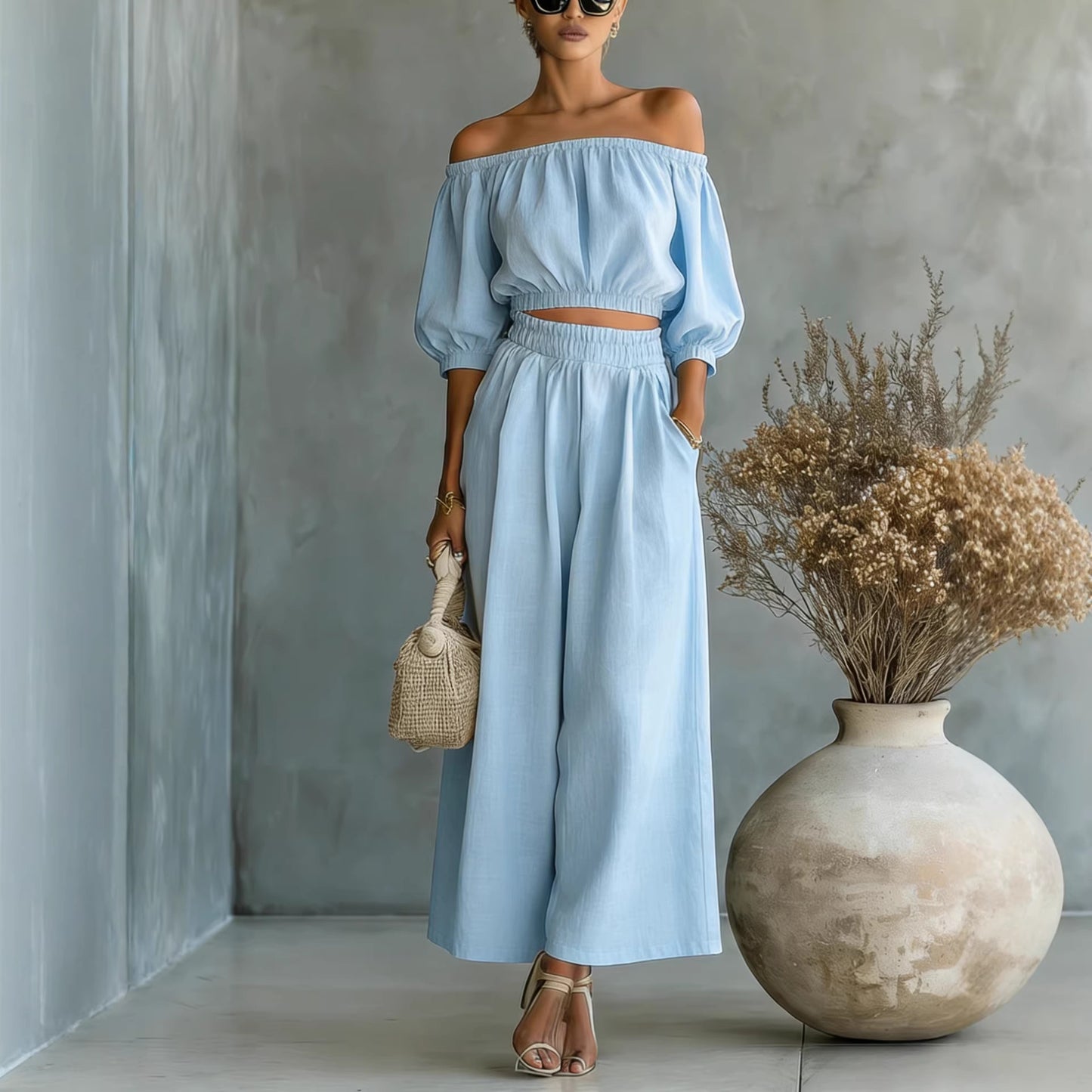 Classy Top With High-Waisted Wide-leg Pants