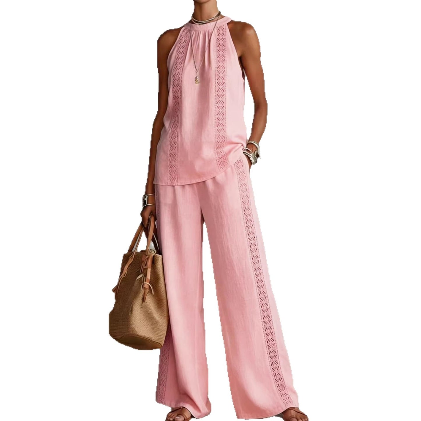 Retro Top And Wide-Leg Pants Suit Dress