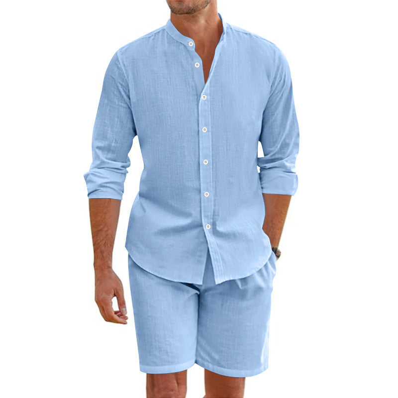 Lapel Button Down Shirt And Shorts Suit