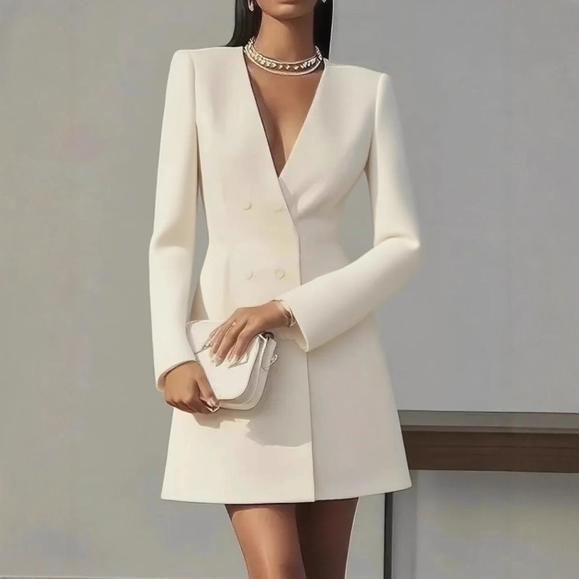 Suit-Style V-Neck French Dress for Women