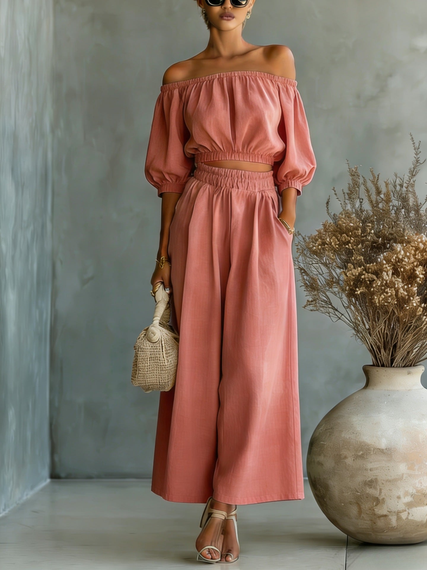 Classy Top With High-Waisted Wide-leg Pants