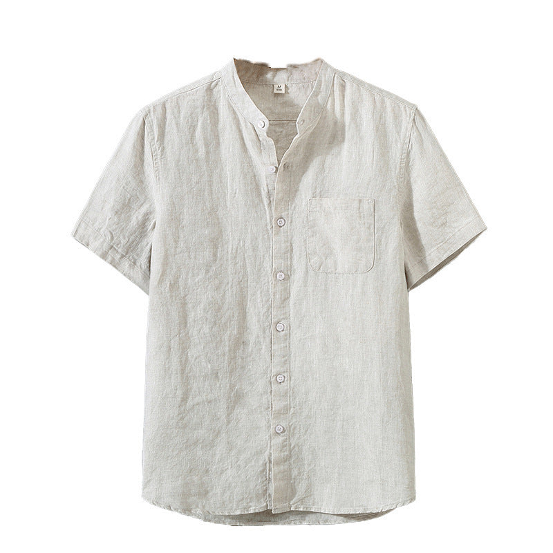 Striped Casual Short-Sleeved Linen Shirt