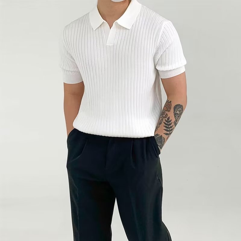 Ribbed Cotton Polo T-shirt