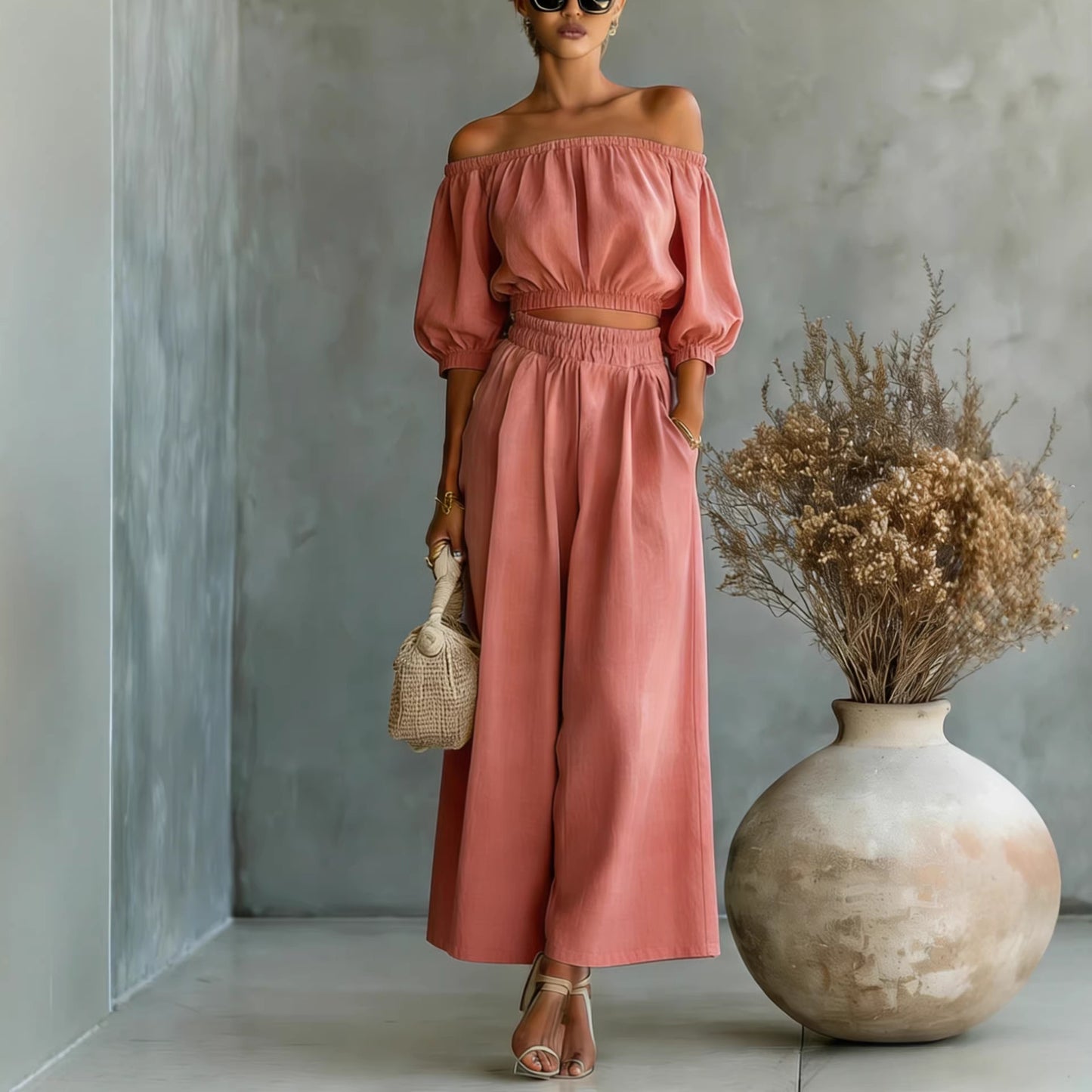 Classy Top With High-Waisted Wide-leg Pants