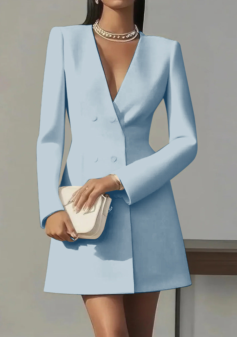 Suit-Style V-Neck French Dress for Women