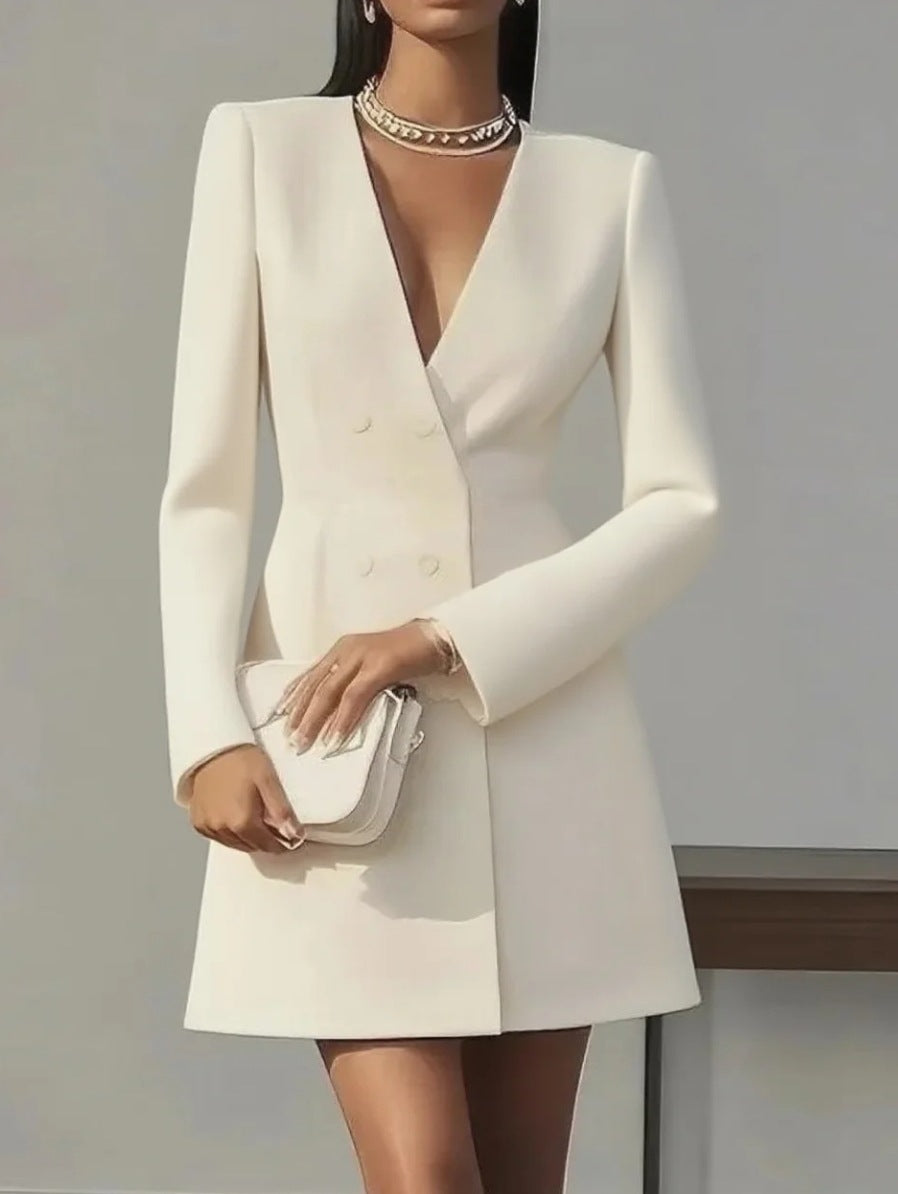 Suit-Style V-Neck French Dress for Women