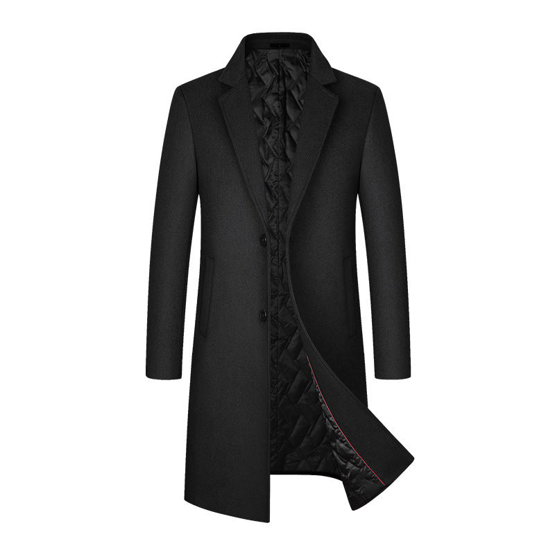 Woolen Mid-Length Cotton-Padded Overcoat