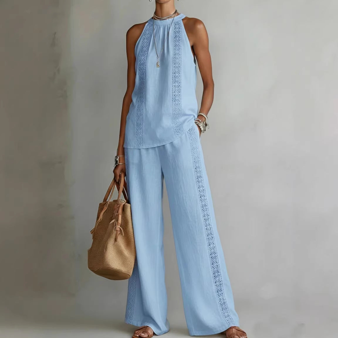 Retro Top And Wide-Leg Pants Suit Dress