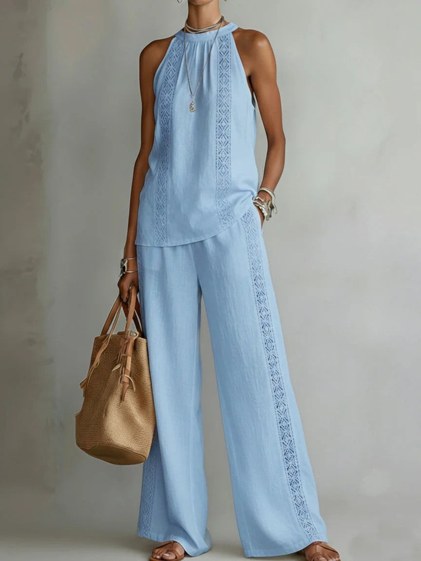 Retro Top And Wide-Leg Pants Suit Dress