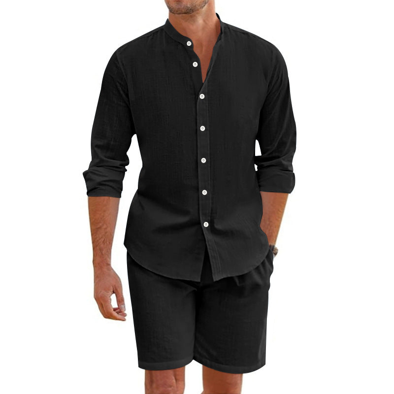 Lapel Button Down Shirt And Shorts Suit