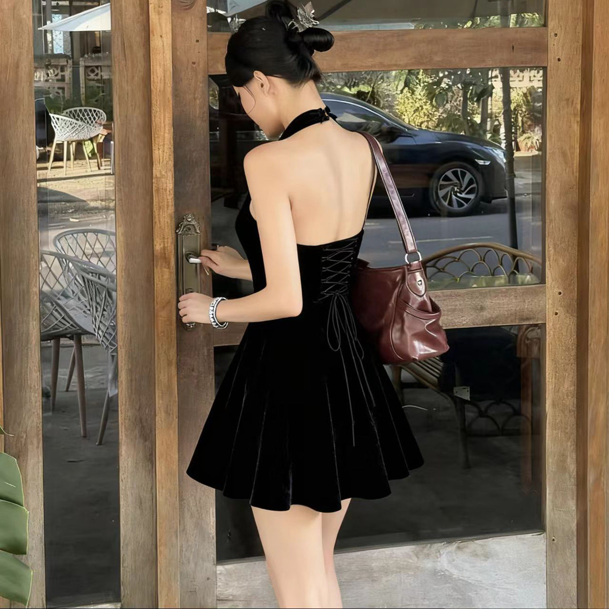 Elegant Velvet Halter Dress