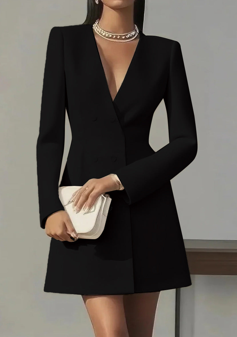 Suit-Style V-Neck French Dress for Women