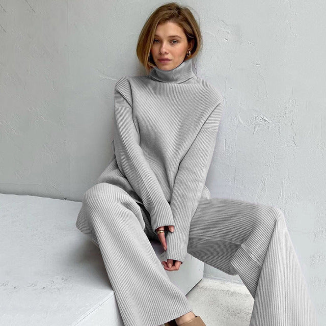 Sweatsuit Turtleneck Pullover And Wide Leg Pants