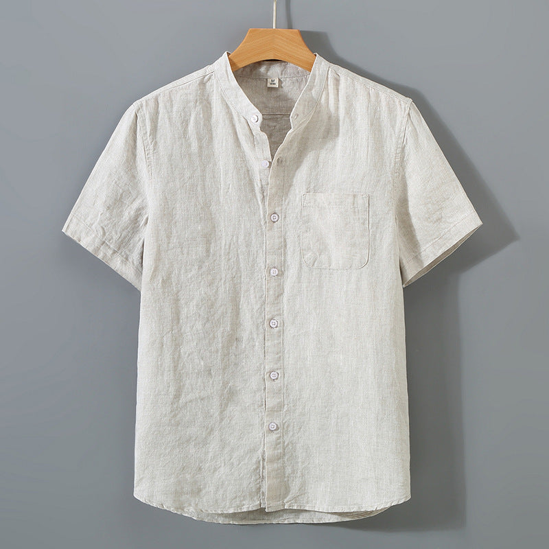 Striped Casual Short-Sleeved Linen Shirt