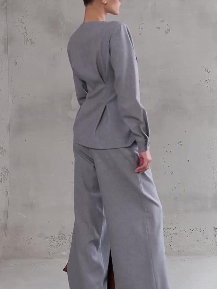 Casual Top And Wide Leg Pants Combo