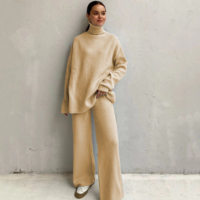 Sweatsuit Turtleneck Pullover And Wide Leg Pants
