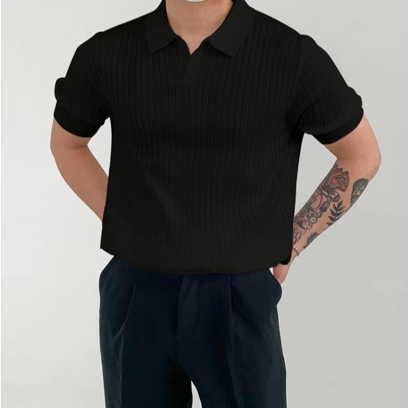 Ribbed Cotton Polo T-shirt