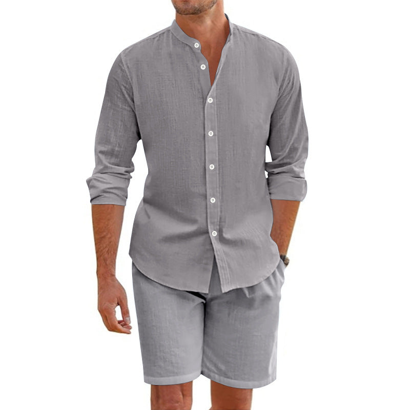 Lapel Button Down Shirt And Shorts Suit
