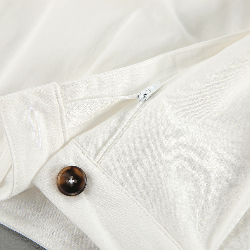 White Linen V-Neck Vest Suit