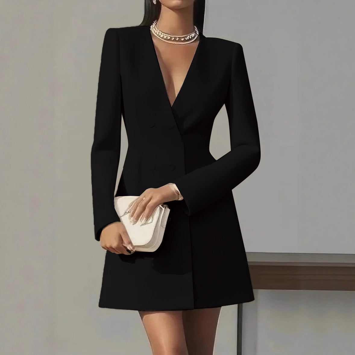 Suit-Style V-Neck French Dress for Women