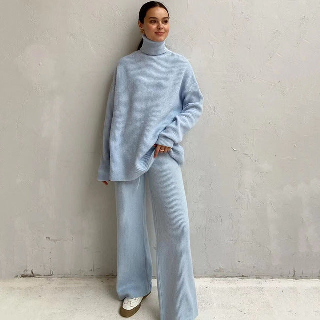 Sweatsuit Turtleneck Pullover And Wide Leg Pants