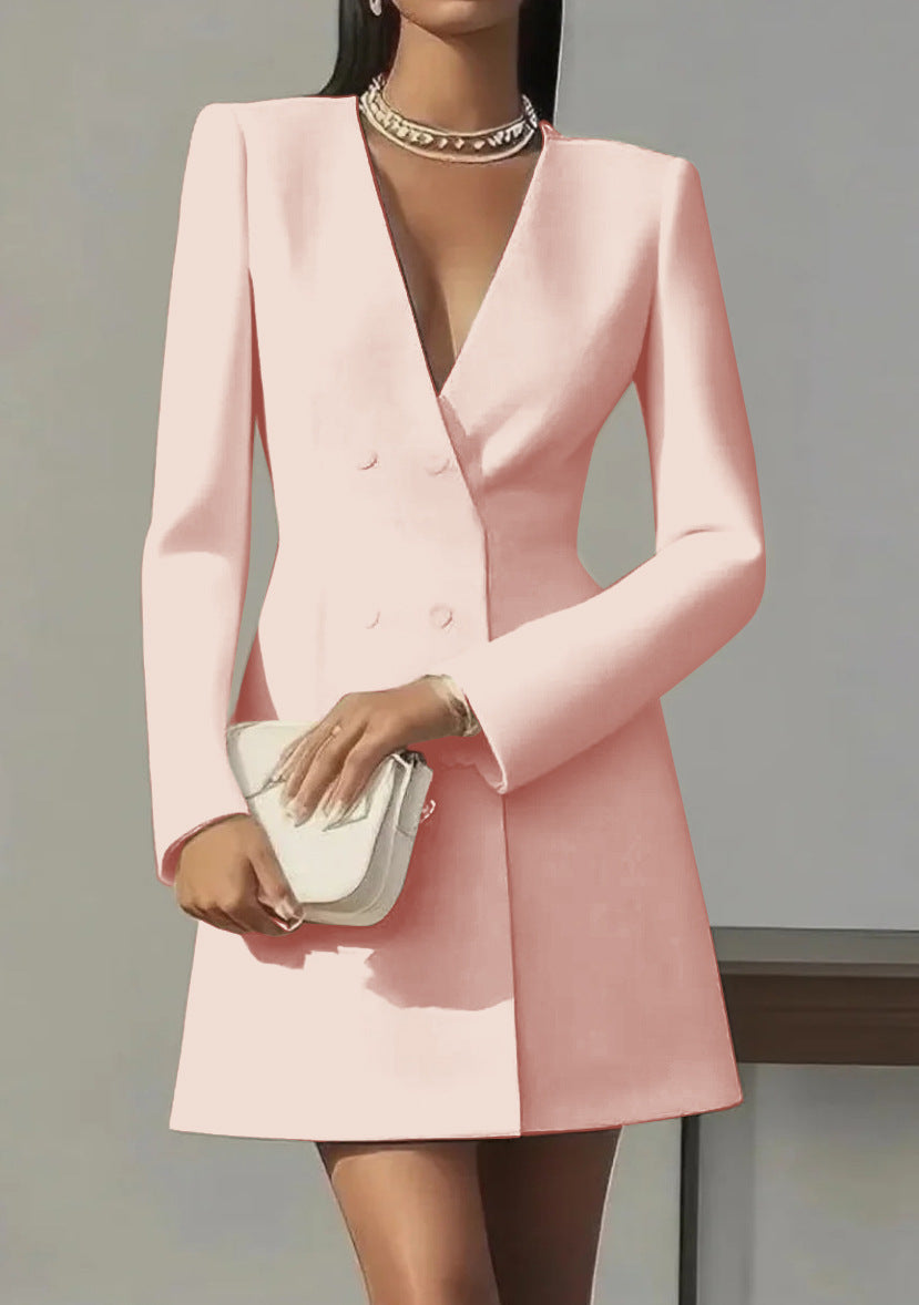 Suit-Style V-Neck French Dress for Women