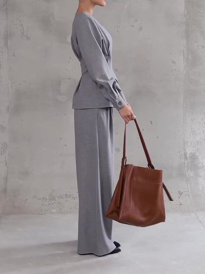 Casual Top And Wide Leg Pants Combo