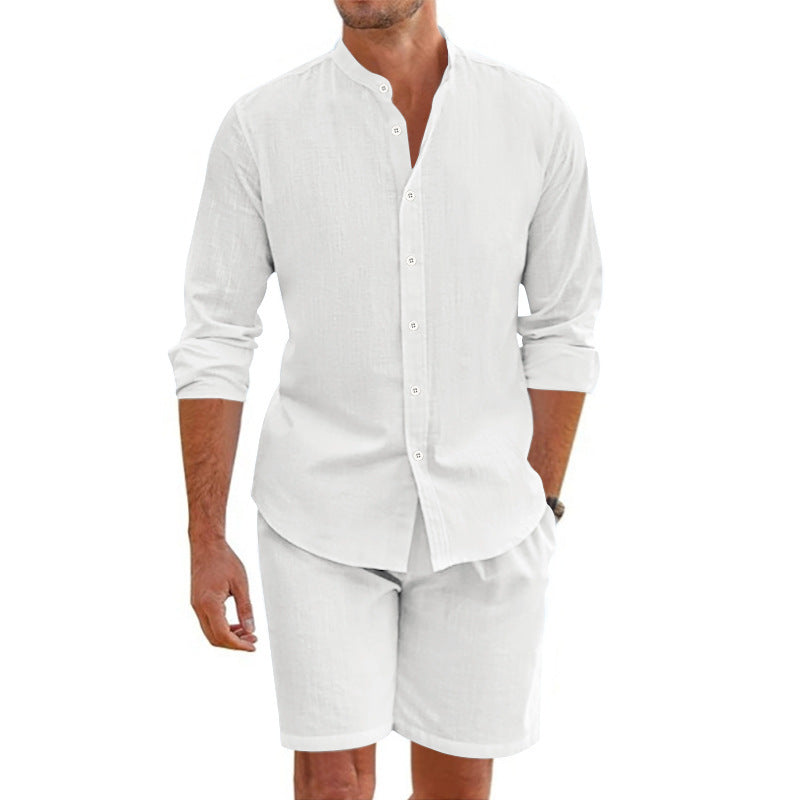 Lapel Button Down Shirt And Shorts Suit