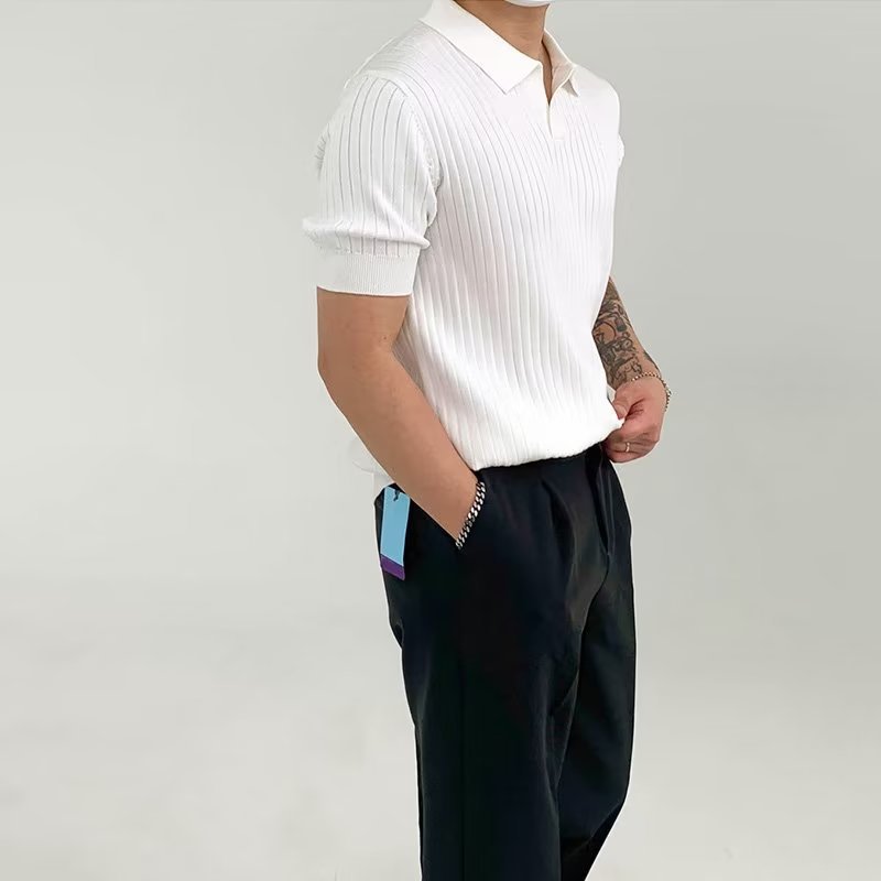 Ribbed Cotton Polo T-shirt