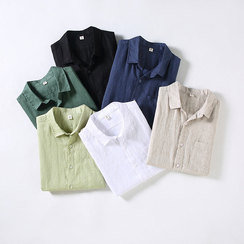 Striped Casual Short-Sleeved Linen Shirt