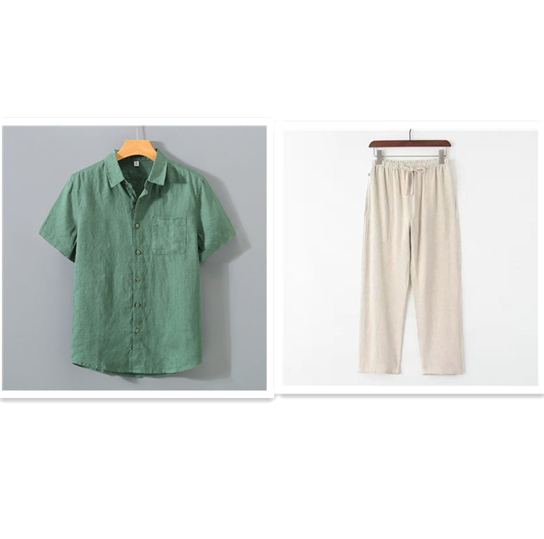 Striped Casual Short-Sleeved Linen Shirt