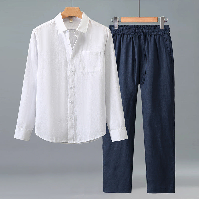 Lightweight Casual Solid-color Pure Linen Set