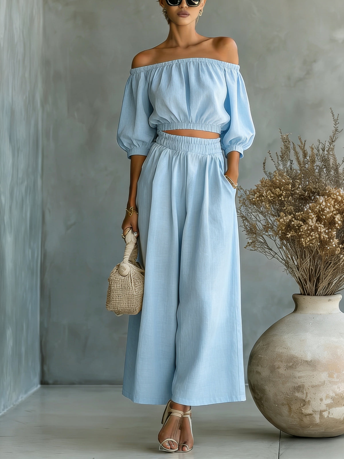 Classy Top With High-Waisted Wide-leg Pants