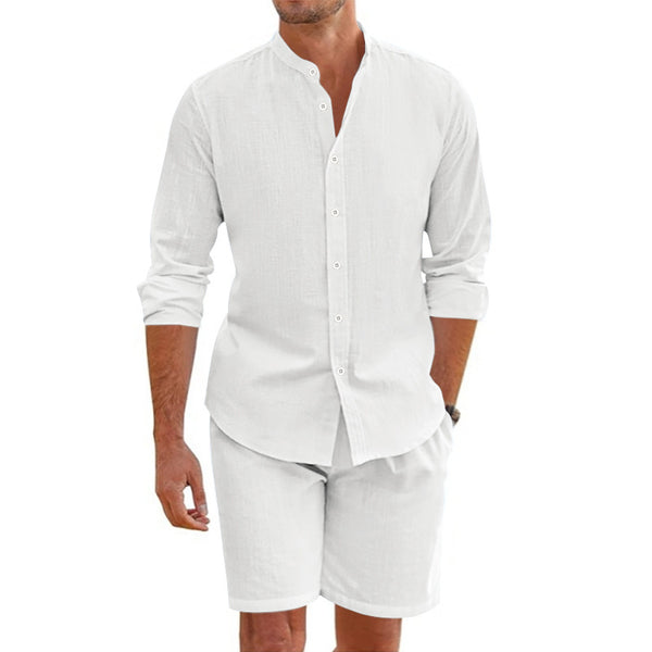 Lapel Button Down Shirt And Shorts Suit