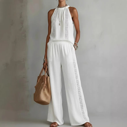 Retro Top And Wide-Leg Pants Suit Dress