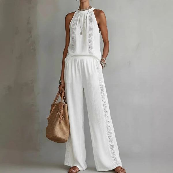 Retro Top And Wide-Leg Pants Suit Dress